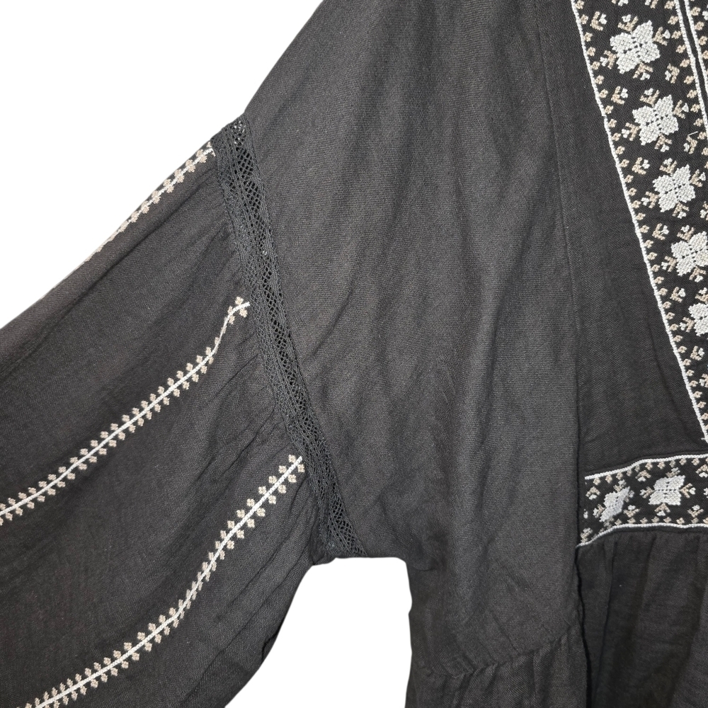 Lucky Brand Embroidered Cotton Peasant Blouse Boho V-Neck Balloon Sleeve Size M. - Picture 8 of 16